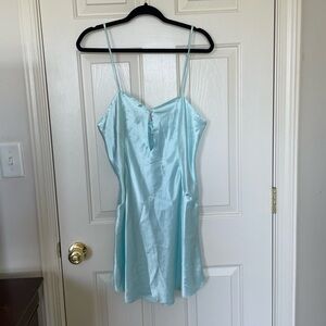 Vintage Blue Satin Slip Dress with keyhole | M